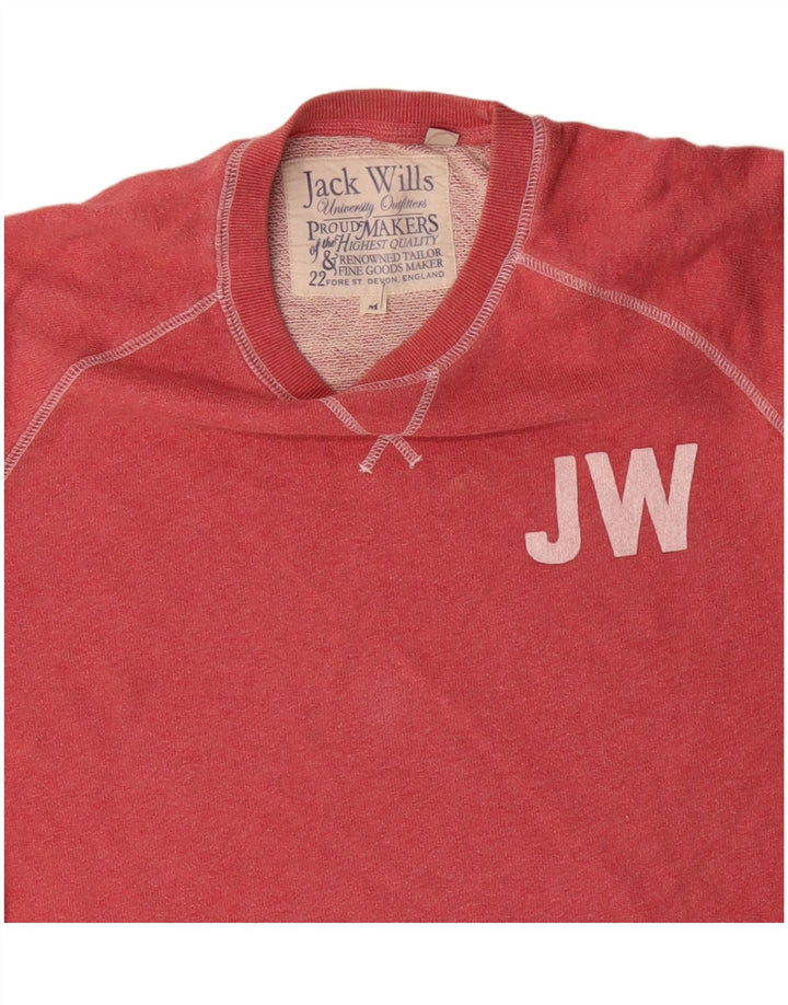 JACK WILLS Mens Graphic Sweatshirt Jumper Medium Red Cotton