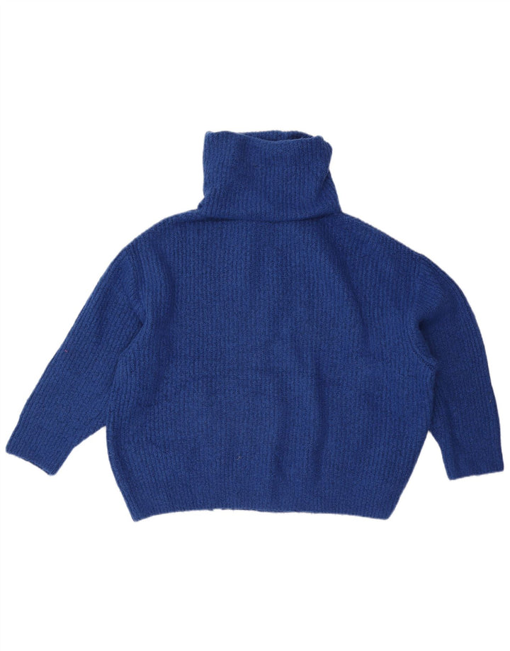 Zara Womens Oversized Roll Neck Jumper Sweater UK 10 Small Blue Acrylic