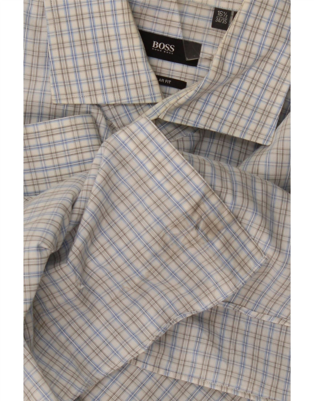 Hugo Boss Mens Regular Fit Shirt Size 16 1/2 Large Blue Gingham Cotton
