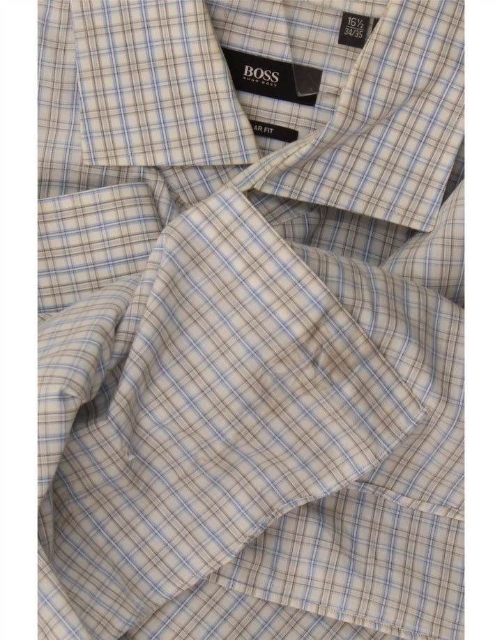 Hugo Boss Mens Regular Fit Shirt Size 16 1/2 Large Blue Gingham Cotton