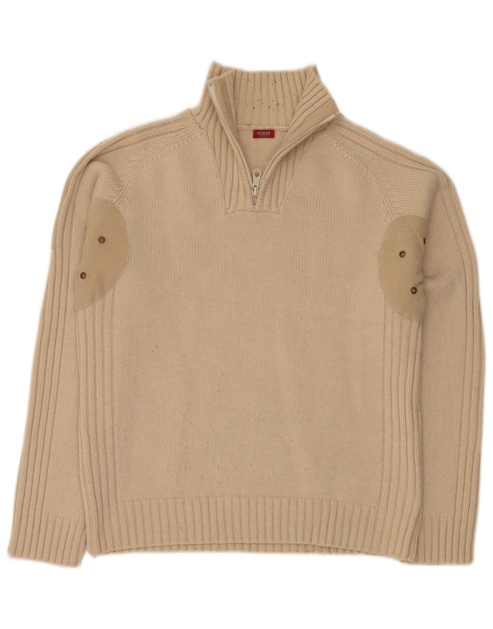GUESS Mens Zip Neck Jumper Sweater XL Beige