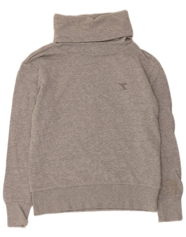 Felpa da donna Diadora con collo alto, maglione UK 10, piccolo cotone chiazzato grigio