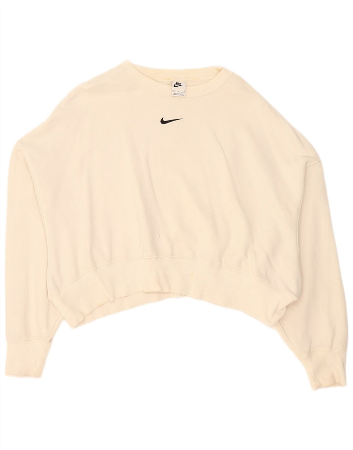 Nike Womens Crop Oversized Sweatshirt Jumper UK 14 Medium White Cotton