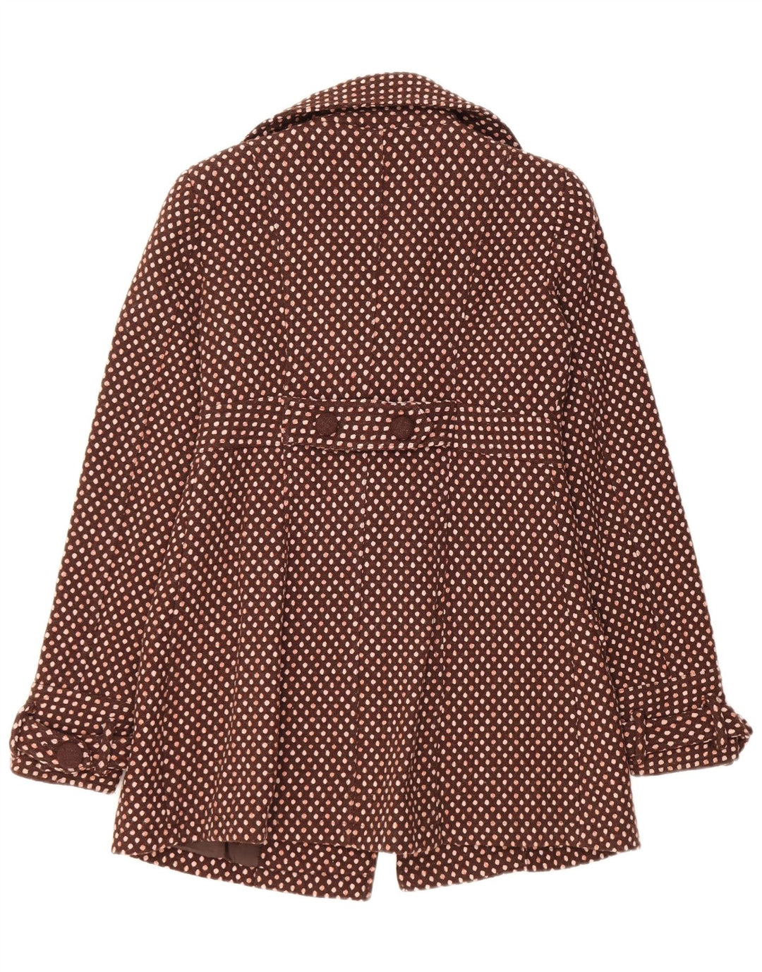 Cappotto doppiopetto vintage da donna UK 12 in lana a pois marrone medio