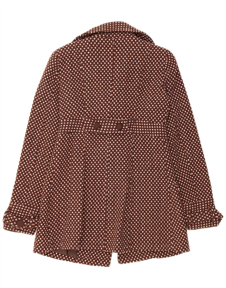 Cappotto doppiopetto vintage da donna UK 12 in lana a pois marrone medio