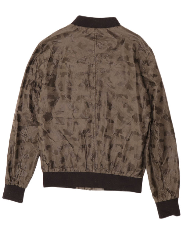 Zara Mens Faux Leather Bomber Jacket UK 38 Medium Khaki Camouflage