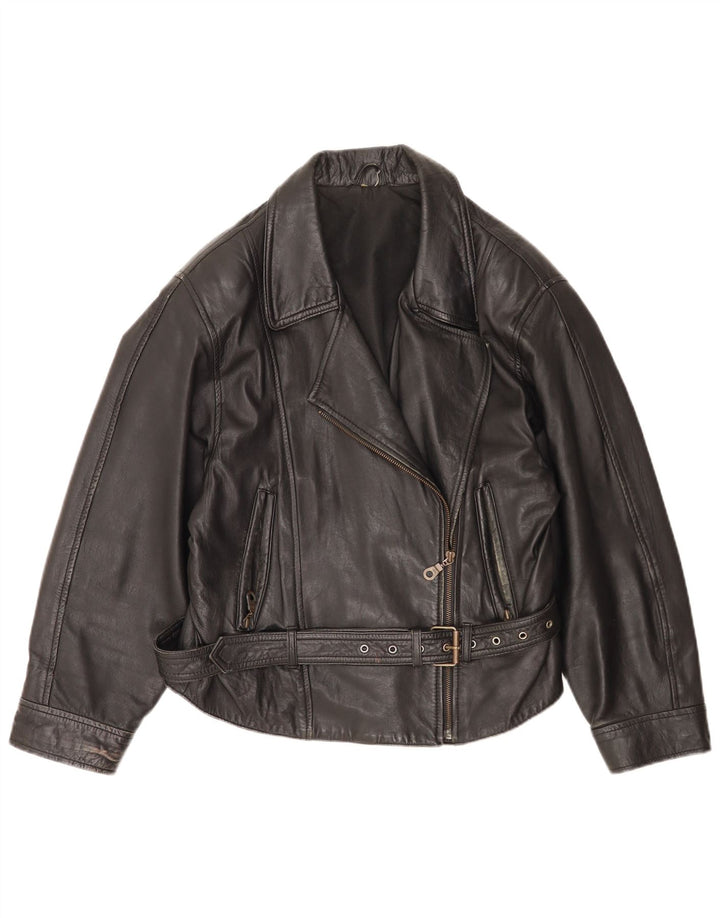 veste biker en cuir femme vintage UK 14 Grand cuir noir