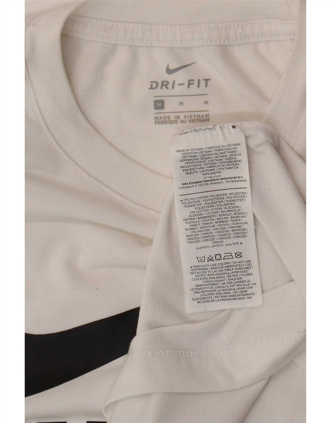 Nike Dame Dri Fit Grafisk T-Shirt Top UK 12 Medium White Polyester