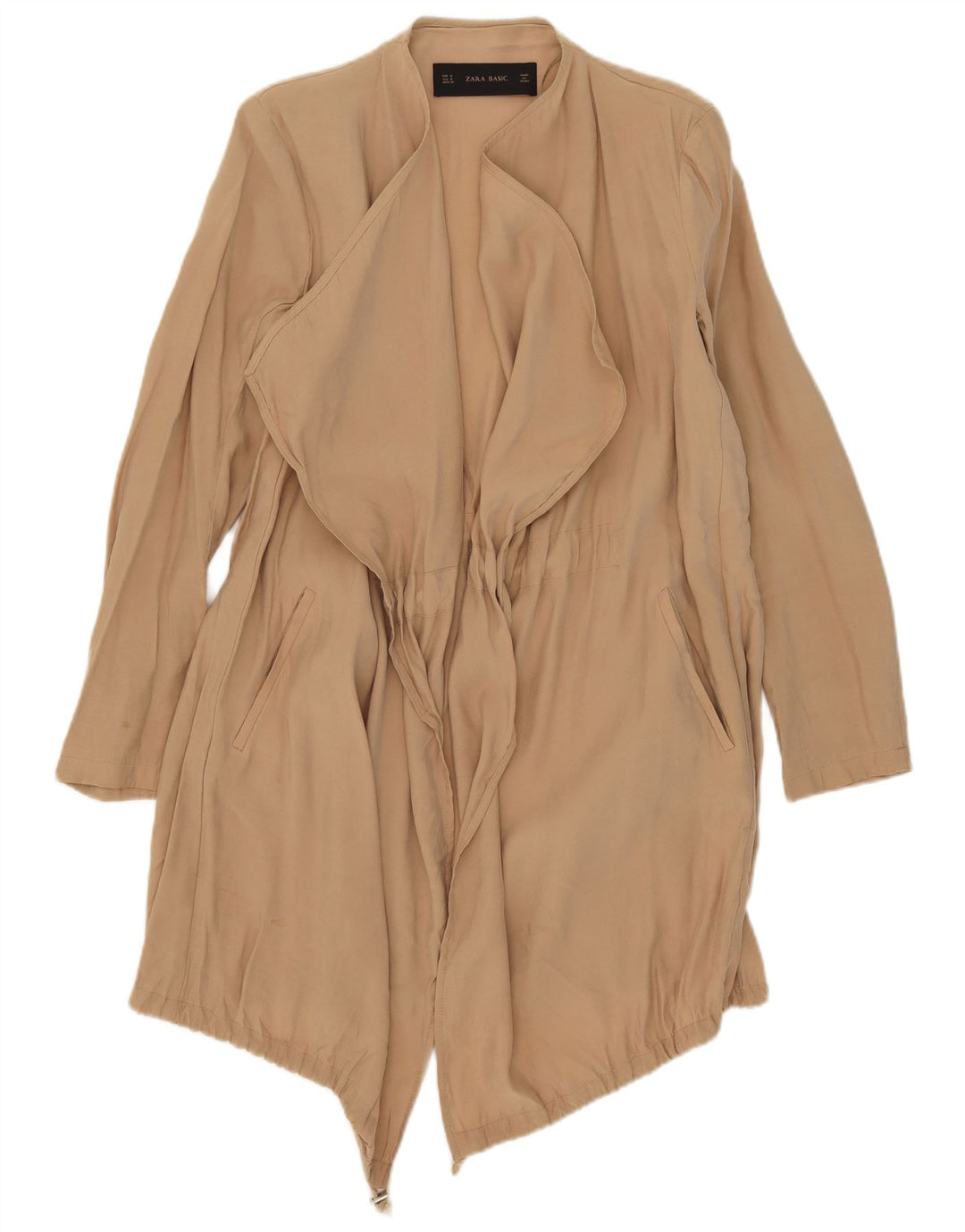 Zara Womens Open Waterfall Jacket UK 14 Medium Beige Modal