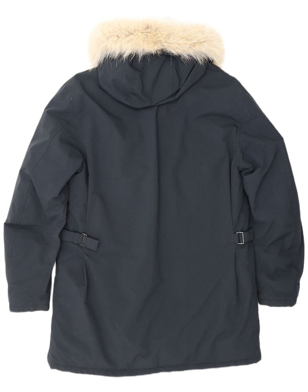Giacca Parka da uomo con cappuccio Belstaff UK 40 Large in nylon blu navy