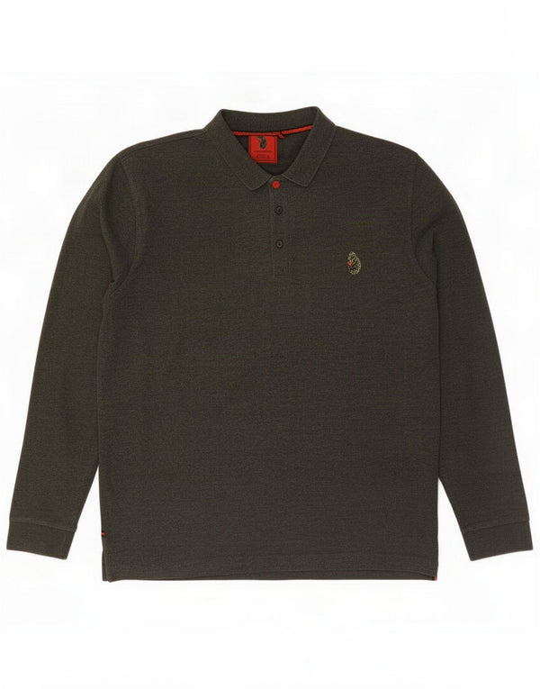 United Kingdom Of Luke Mens Long Sleeve Polo Shirt Large Khaki Cotton