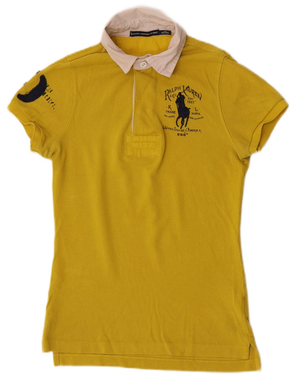 Ralph Lauren Rugby-Poloshirt mit Grafik für Damen, UK 6, XS, Gelb, Farbblock