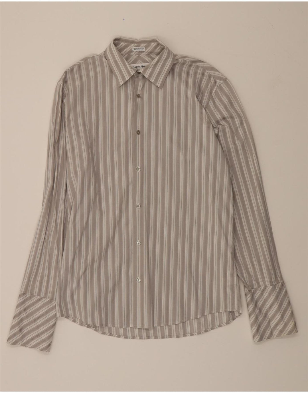 CALVIN KLEIN Mens Formal Shirt Medium Grey Striped Cotton Vintage Calvin Klein and Second-Hand Calvin Klein from Messina Hembry 