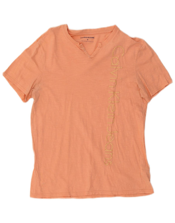 Calvin Klein Womens Short Sleeve Graphic T-Shirt Top UK 12 Medium Orange