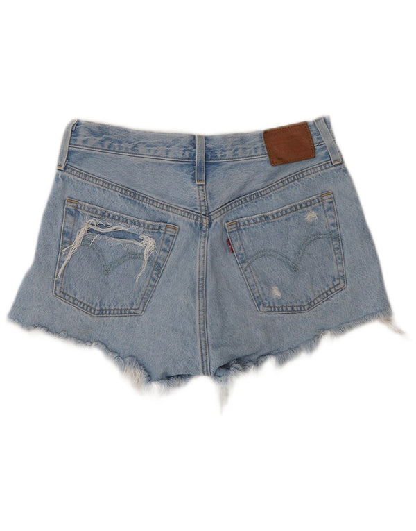 Levi's Pantaloncini di jeans invecchiati a vita alta 501 da donna W27 piccoli in cotone blu