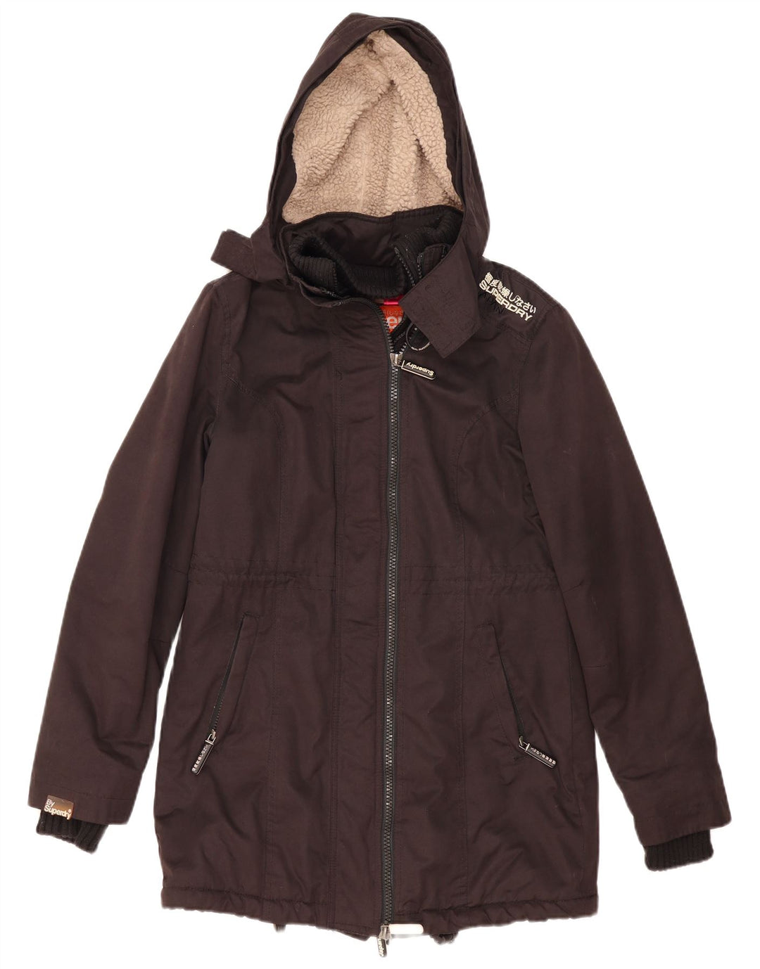 Damska kurtka parka z kapturem Superdry Windparka UK 14, średni czarny poliester
