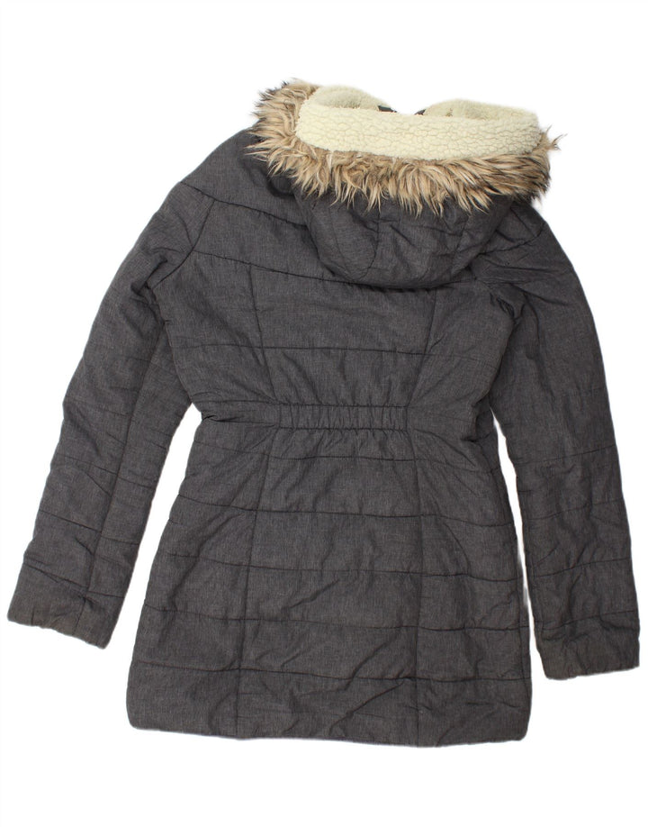 Damski ocieplany płaszcz z kapturem SUPERDRY UK 14, średni szary nylon