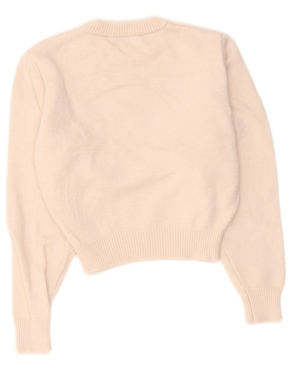 Zara Womens Crop Crew Neck Jumper Sweater UK 10 Small Beige Viscose