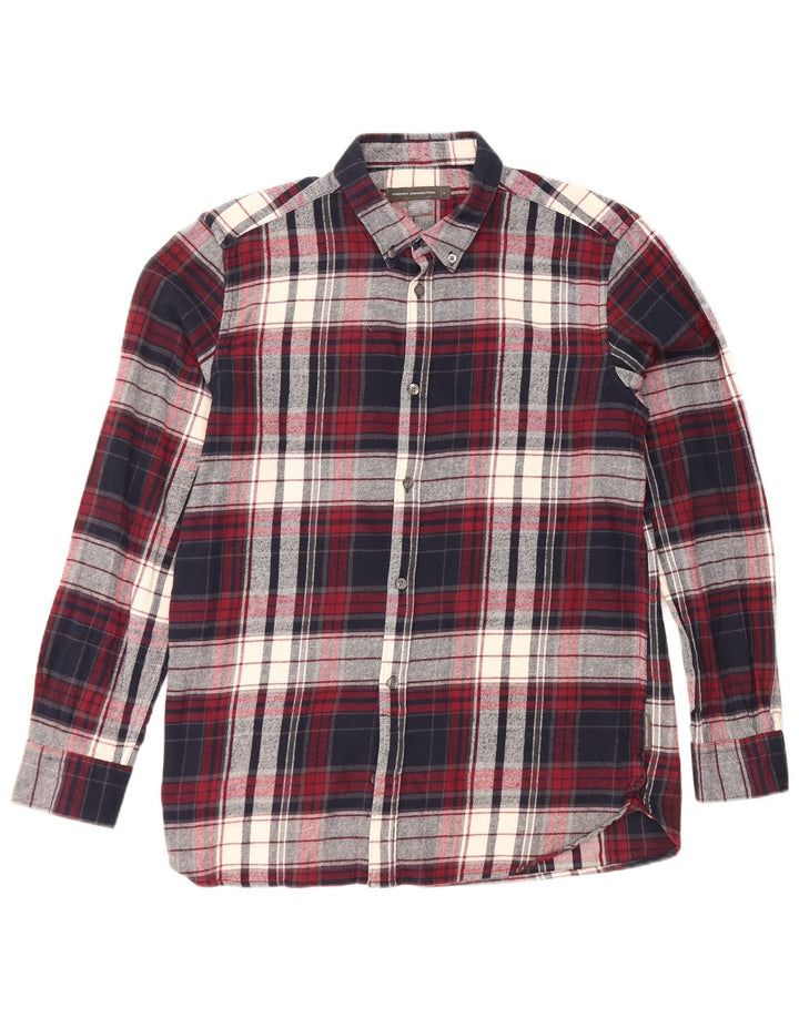 French Connection Mens Flannel Shirt Large Navy Blue Check Cotton