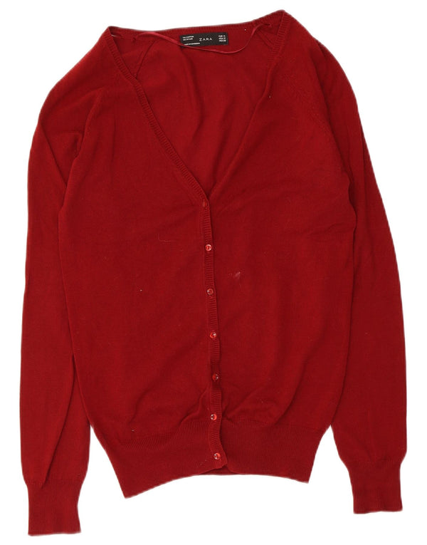 Zara Womens Cardigan Sweater UK 12 Medium Red Cotton