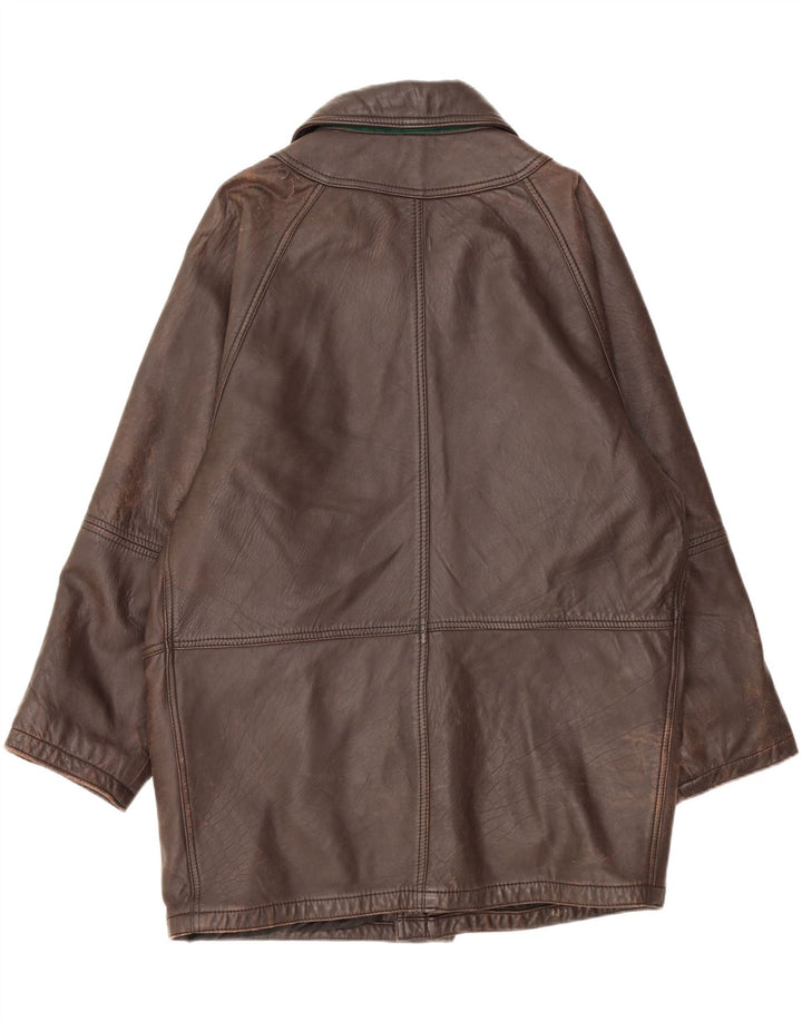 MARCOS Mens Leather Coat IT 50 Large Brown Leather