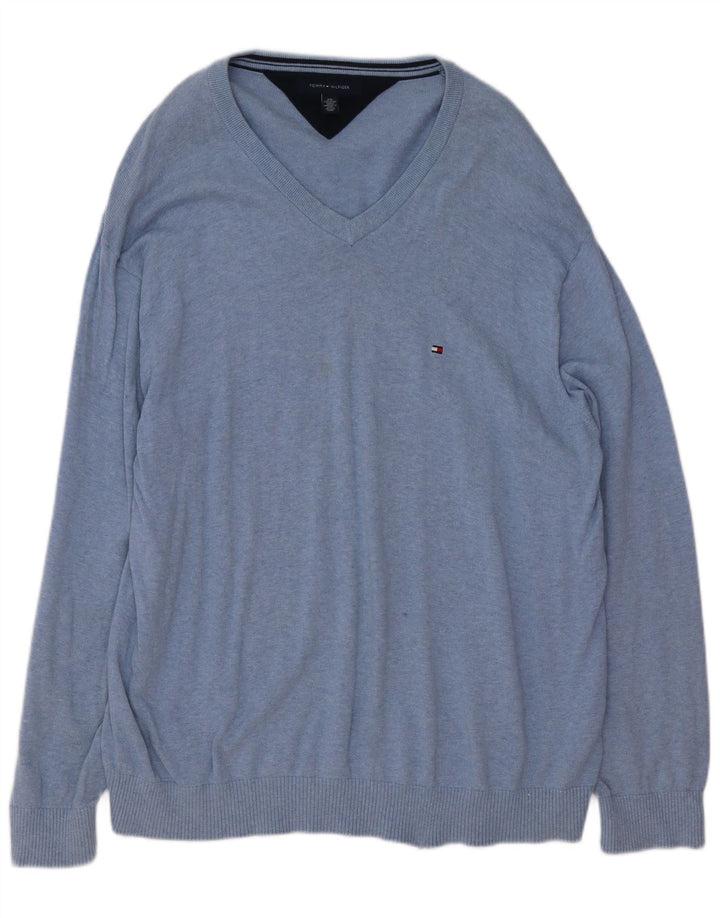 Tommy Hilfiger Mens V-Neck Jumper Sweater 2XL Blue