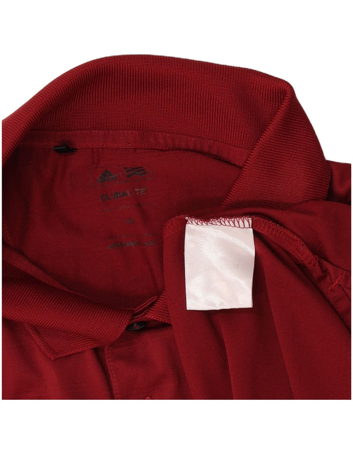 Adidas Mens Climalite Polo Shirt Large Burgundy Striped Polyester