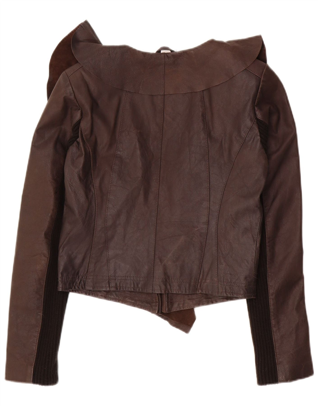 Oasis Womens Open Crop læderjakke UK 10 Lille brunt læder