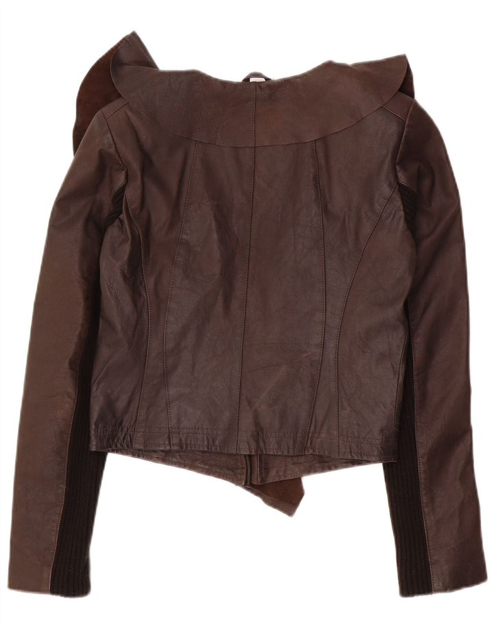 Oasis Womens Open Crop læderjakke UK 10 Lille brunt læder