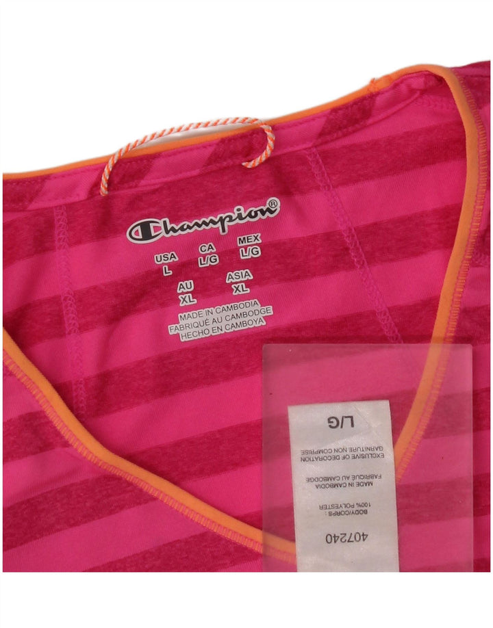 Champion Womens T-Shirt Top UK 16 Large Pink Striped Polyester