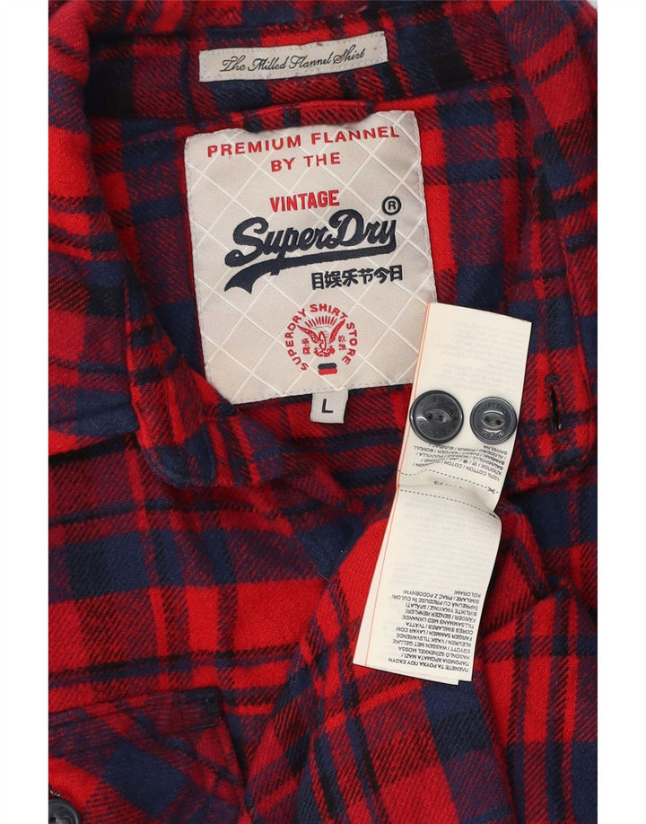 Męska koszula flanelowa Superdry, duża, bawełniana w czerwoną kratę