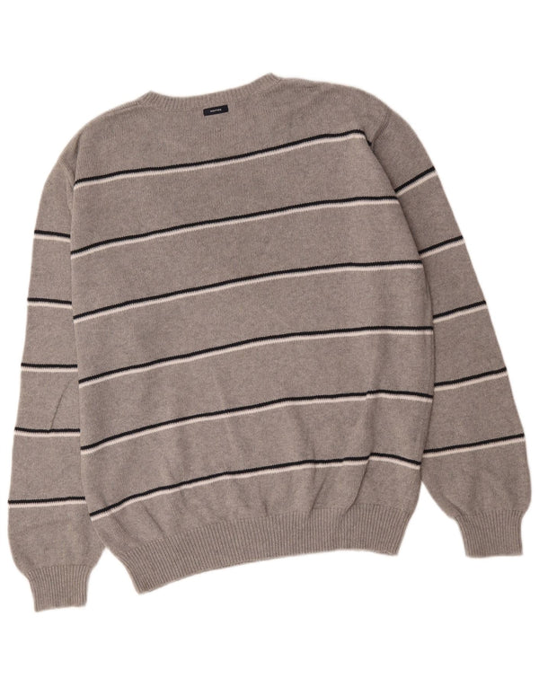 Nautica Mens Crew Neck Jumper Sweater Large Grey Striped Cotton