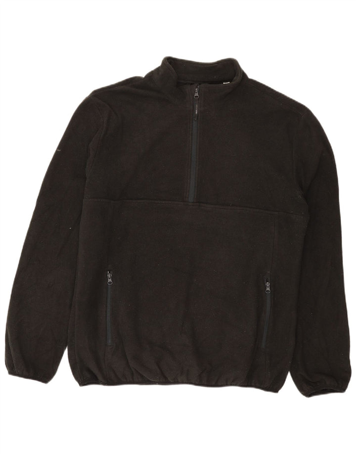 JACK & JONES Mens Zip Neck Fleece Sweatshirt Jumper 2XL Black Polyester