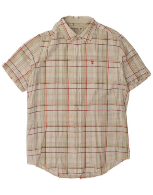 Timberland Mens Short Sleeve Regular Fit Shirt Medium Beige Check Linen
