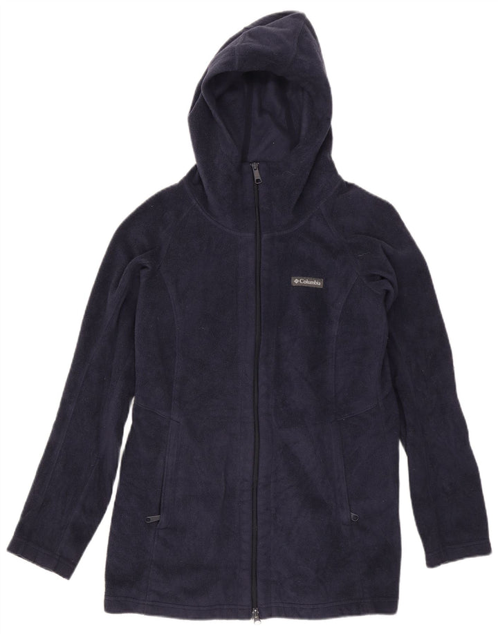 Columbia Womens Hooded Fleece Jacket UK 14 Medium Navy Blue Polyester