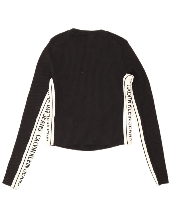 Calvin Klein Damen Graphic Top Langarm UK 10 Small Schwarz Colourblock