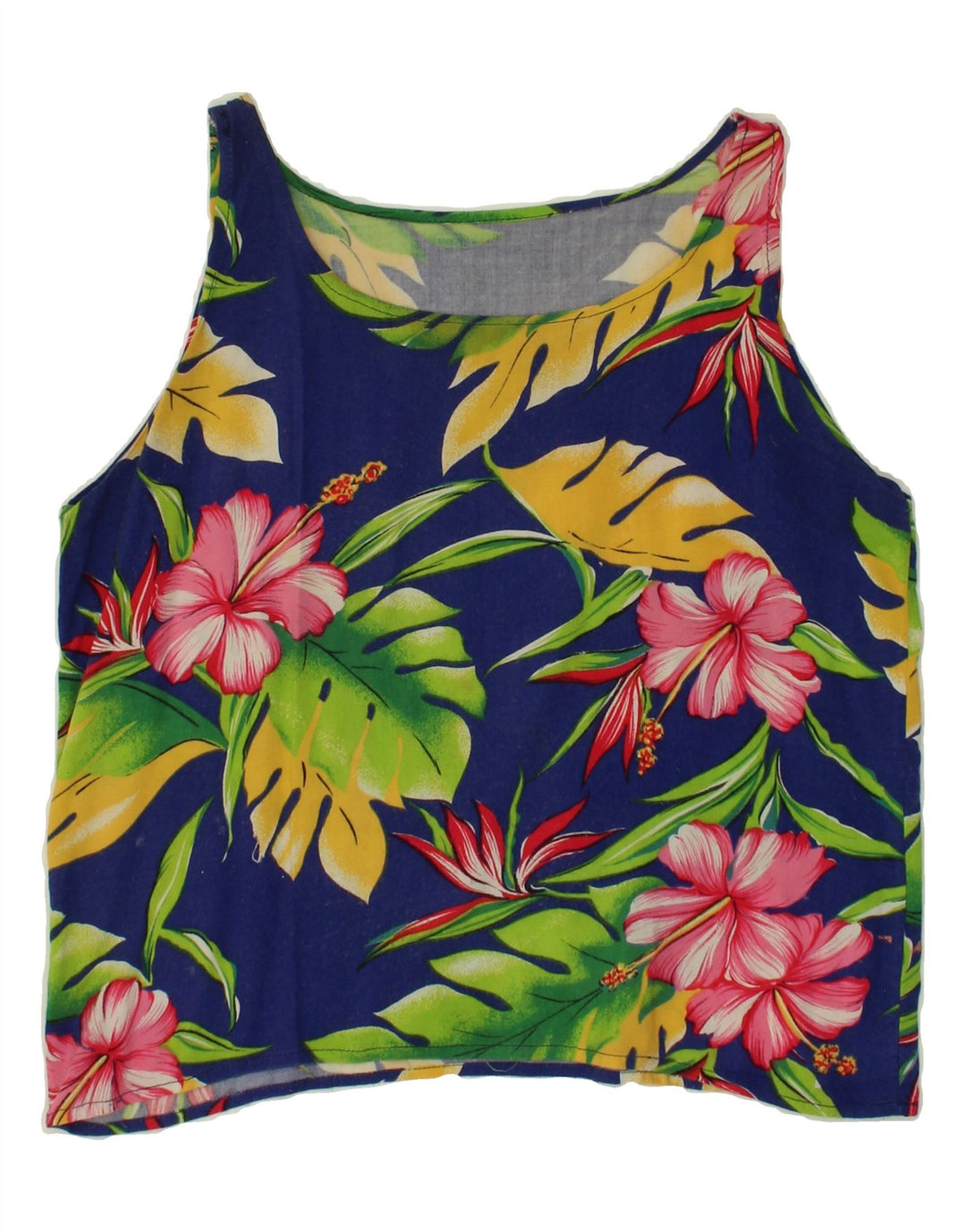 VINTAGE Womens Graphic Vest Top UK 14 Medium Blue Floral Vintage Vintage and Second-Hand Vintage from Messina Hembry 