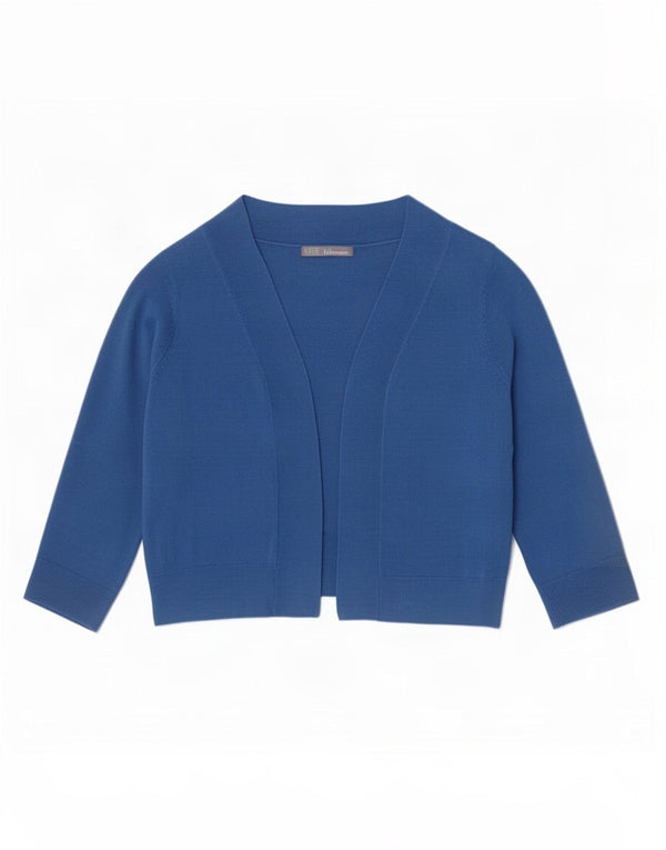 Marks & Spencer Womens Crop 3/4 Sleeve Open Bolero Jumper UK 14 Medium Blue