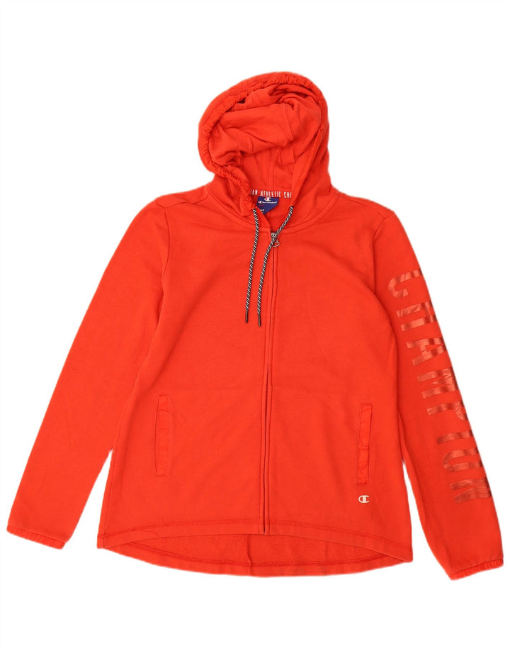 Champion Womens Graphic Zip Hoodie Sweater UK 14 Medium Red