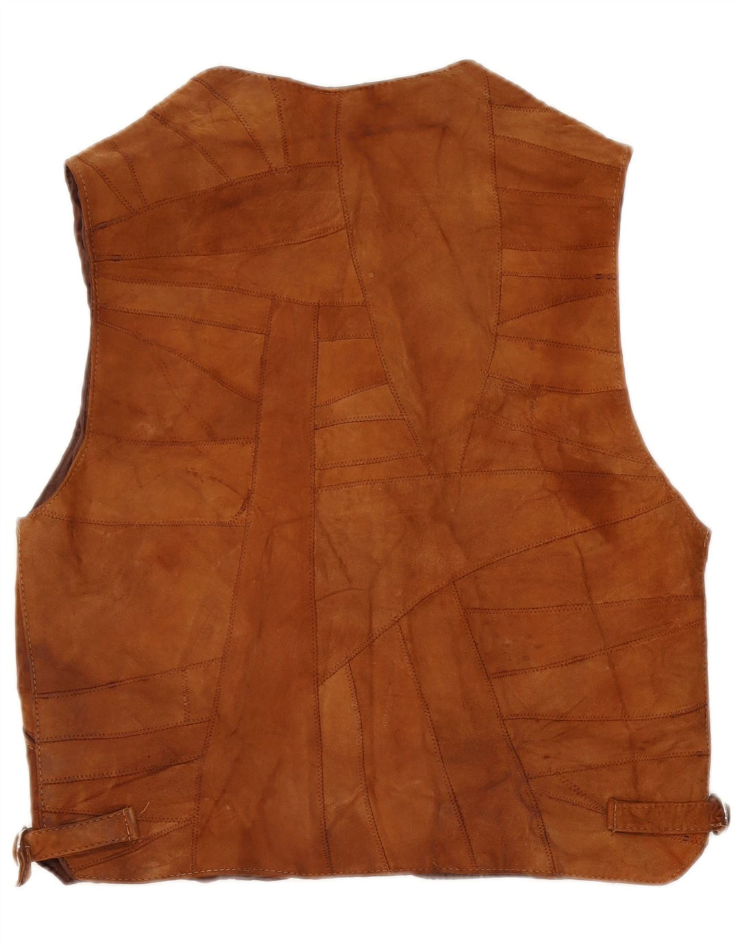 Vintage hombres ante chaleco grande marrón patchwork cuero