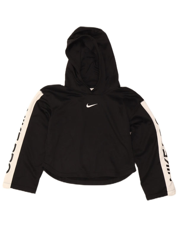 Nike Girls Graphic Crop Hoodie Jumper 12-13 Years Large Black Colourblock