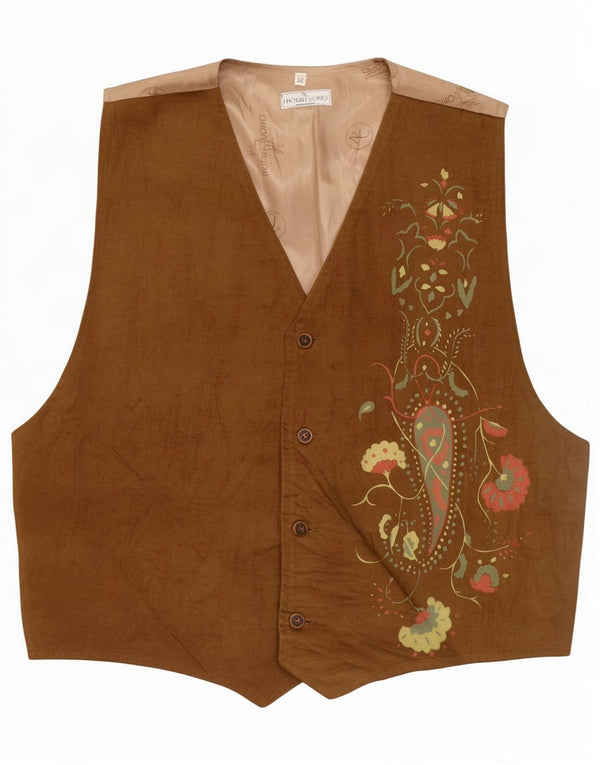 Vintage Mens Graphic Waistcoat IT 52 Large Beige Paisley Cotton