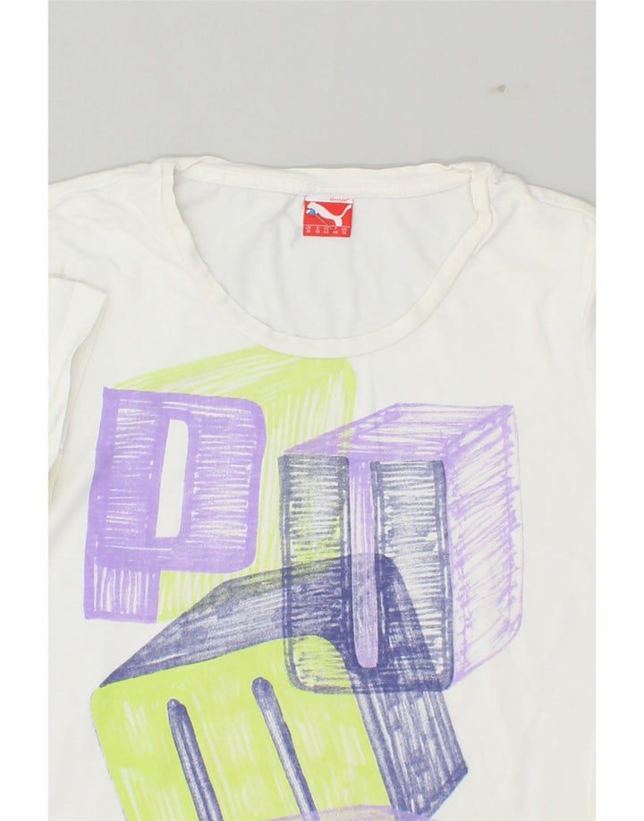 PUMA Womens Graphic T-Shirt Top UK 12 Medium  White | Vintage Puma | Thrift | Second-Hand Puma | Used Clothing | Messina Hembry 