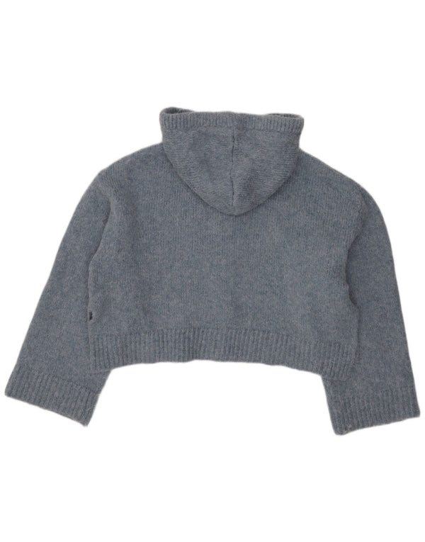 Zara Womens Oversized Crop Hooded Cardigan Sweater UK 10 Small Blue Acryl