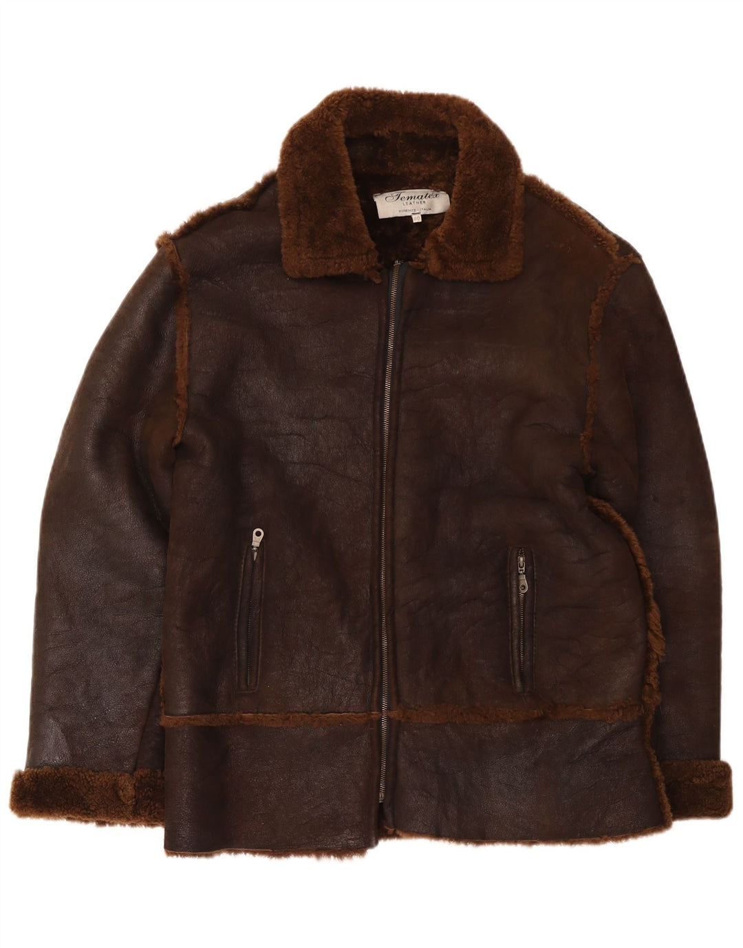 Vintage Herre Shearling Jacket IT 50 Stort brunt læder