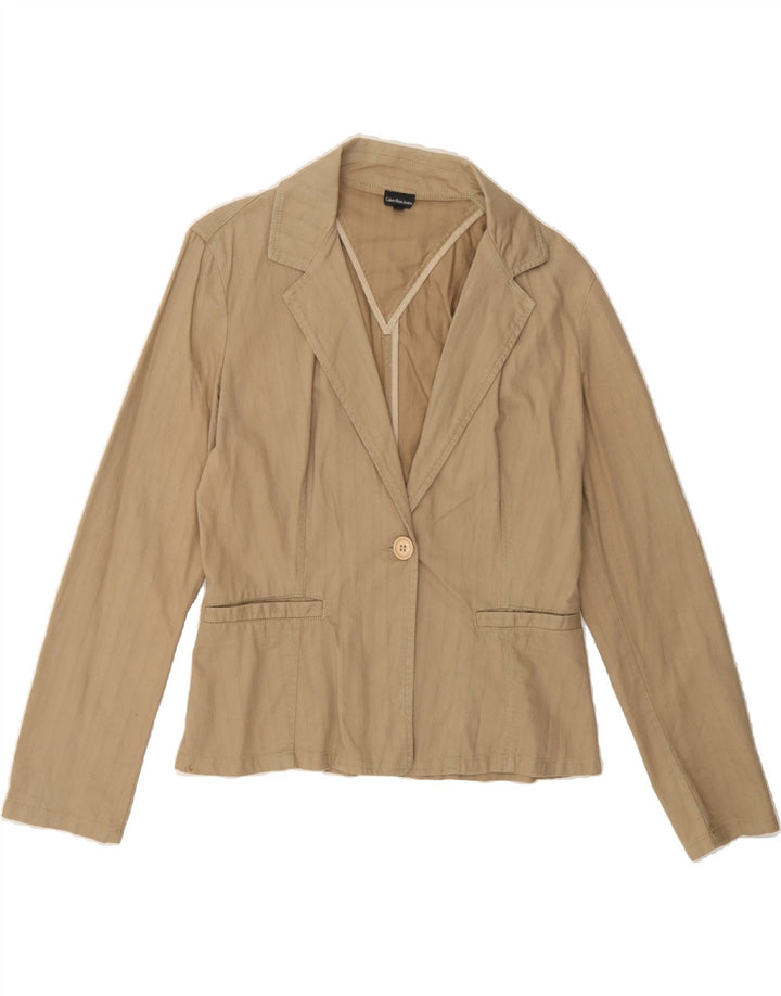 CALVIN KLEIN JEANS Womens 1 Button Blazer Jacket UK 12 Medium Beige Cotton Vintage Calvin Klein Jeans and Second-Hand Calvin Klein Jeans from Messina Hembry 