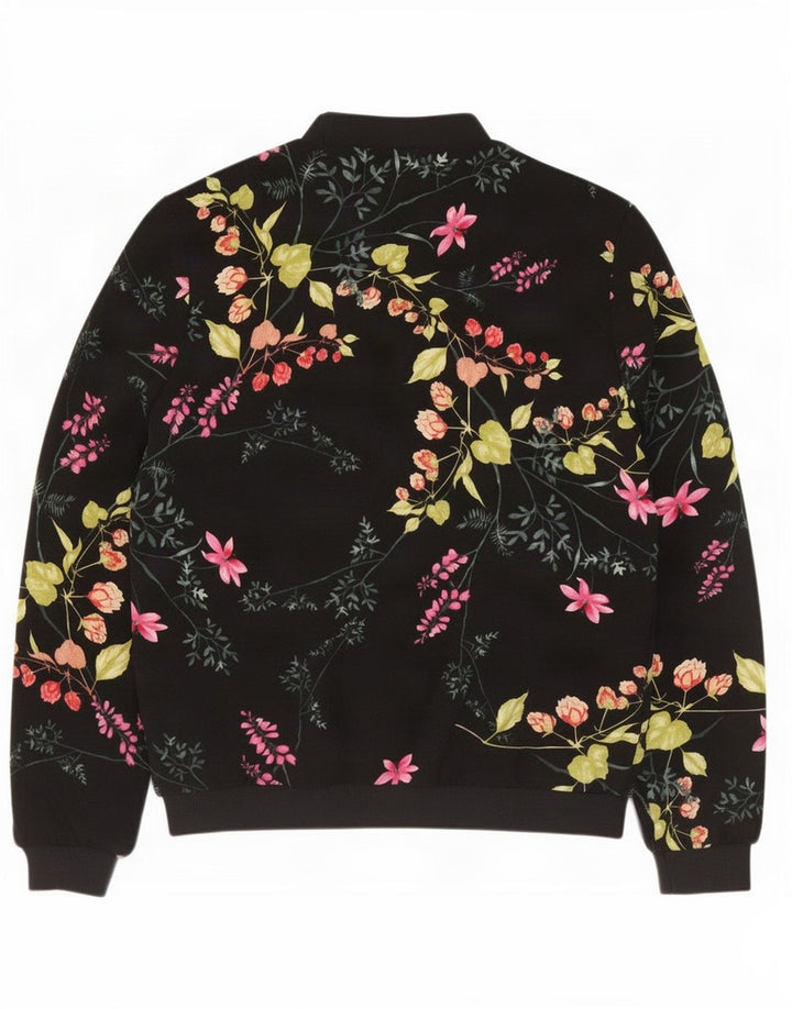 Jaqueta bomber feminina Marks & Spencer grande tamanho UK 10 pequena floral preta