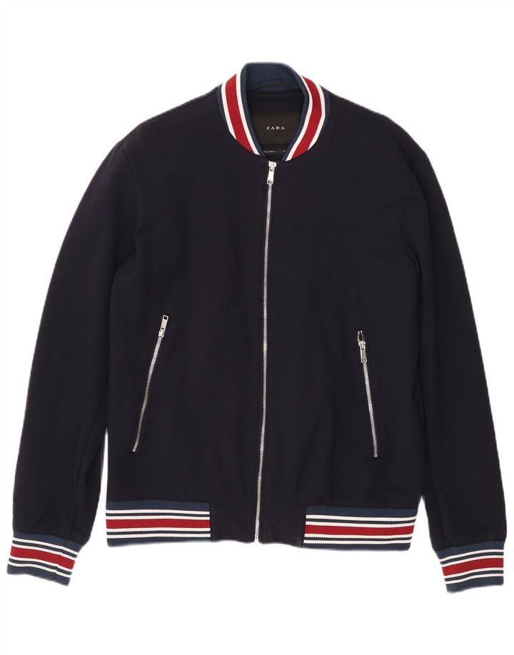 Giubbotto bomber da uomo Zara UK 40 Large in viscosa a righe blu navy