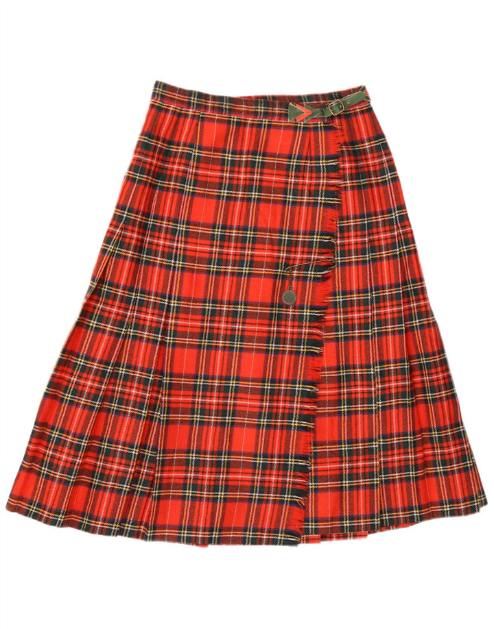 Vintage Womens Wrap Skirt IT 42 Medium W26 Red Plaid Virgin Wool