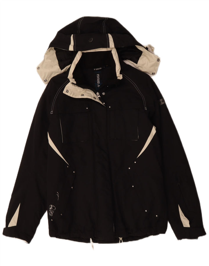 Brugi Womens Hooded Windbreaker Jacket UK 14 Medium Black Colourblock